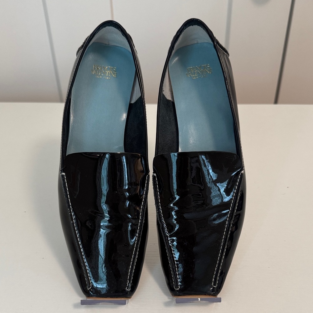 Frances Valentine Black Shinny Leather Loafers
